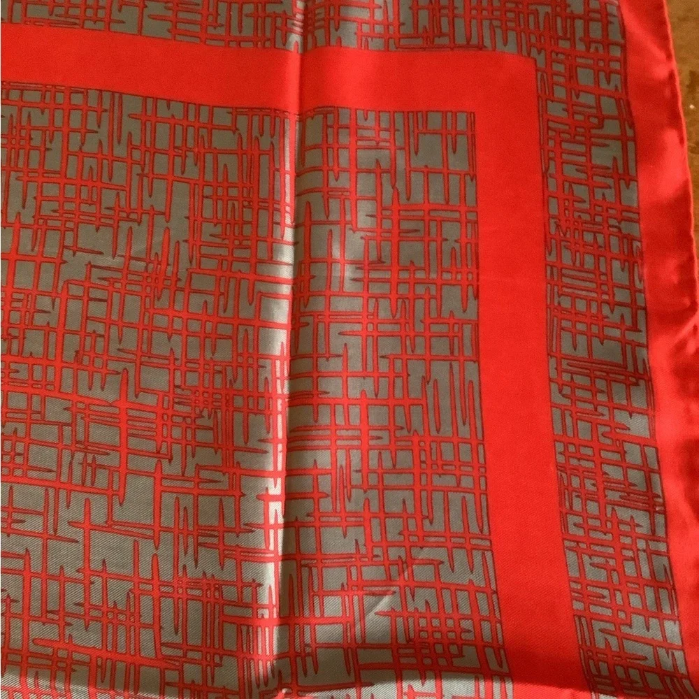 Bill Blass Vibrant Red and Gray Square Scarf